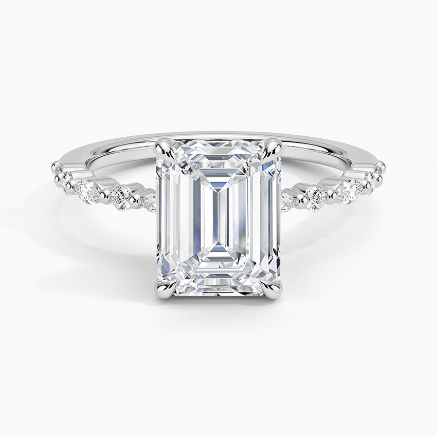 Delicate Versailles Diamond Ring - Emerald Cut Center Stone