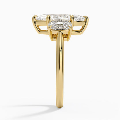 Luxe Faye Elongated Cushion Three Stone Diamond Ring (1 ct. tw.) - Marquise Cut Center Stone