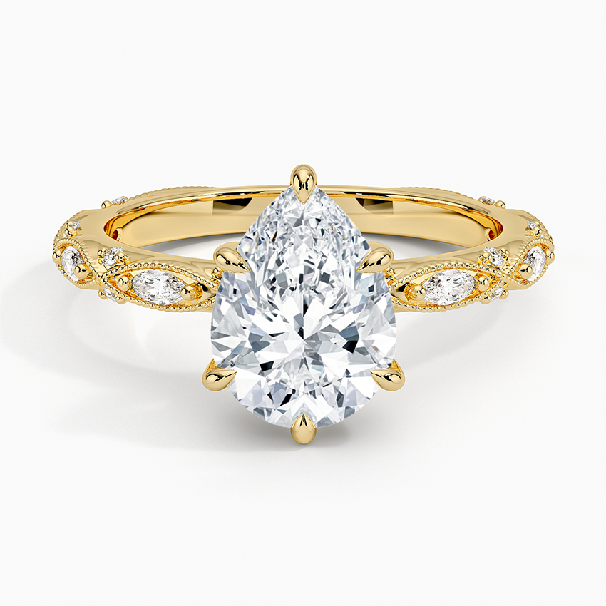 Celestia Milgrain Diamond Ring (1/4 ct. tw.) - Pear Center Stone