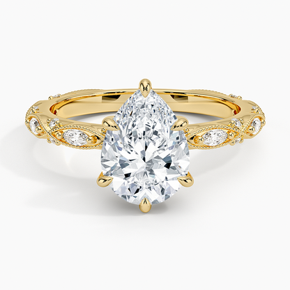 Celestia Milgrain Diamond Ring (1/4 ct. tw.) - Pear Center Stone