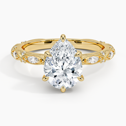 Celestia Milgrain Diamond Ring (1/4 ct. tw.) - Pear Center Stone