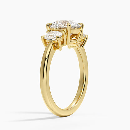 Faye Elongated Cushion Three Stone Diamond Ring - Round Cut Center Stone