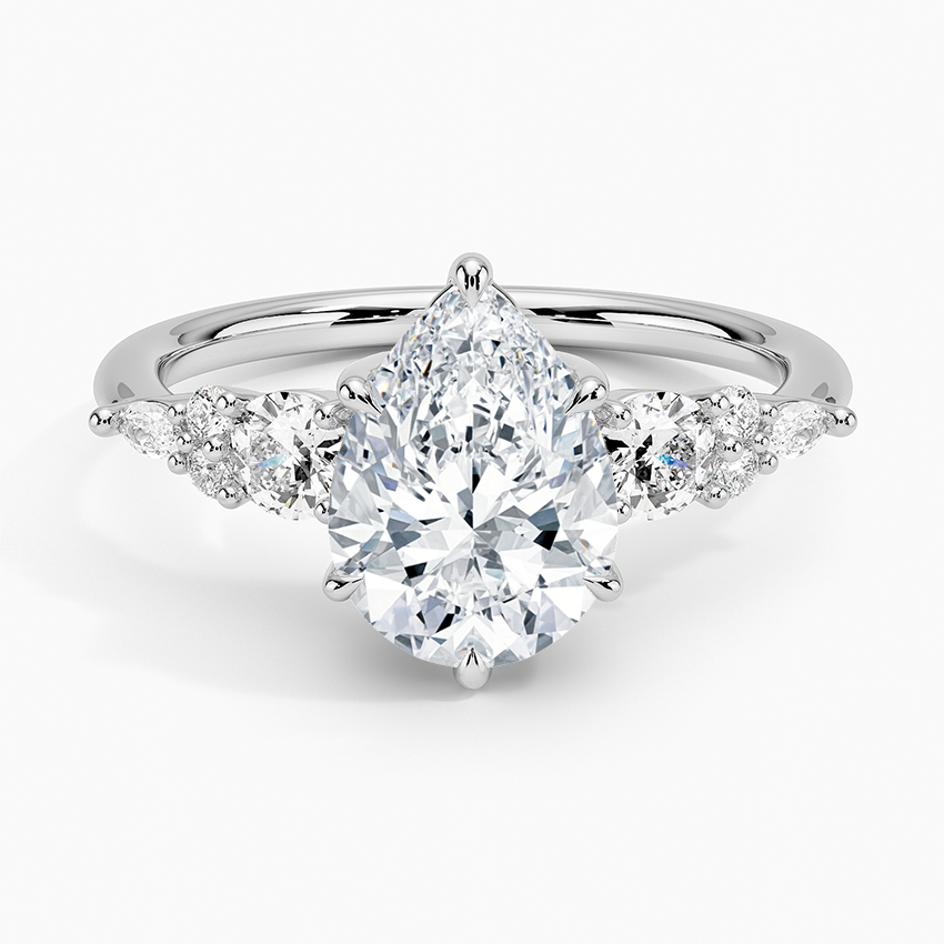 Nadia Three Stone Diamond Ring - Pear Center Stone