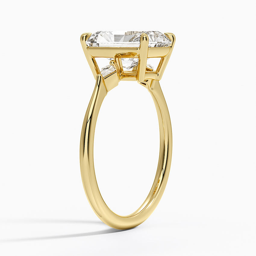Petite Cometa Three Stone Diamond Ring - Radiant Cut Center Stone