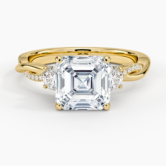 Petite Twisted Vine Three Stone Diamond Ring (2/5 ct. tw.) - Asscher Cut Center Stone