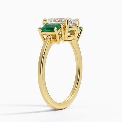 Luxe Rhiannon Three Stone Lab Emerald Ring - Oval Cut Center Stone