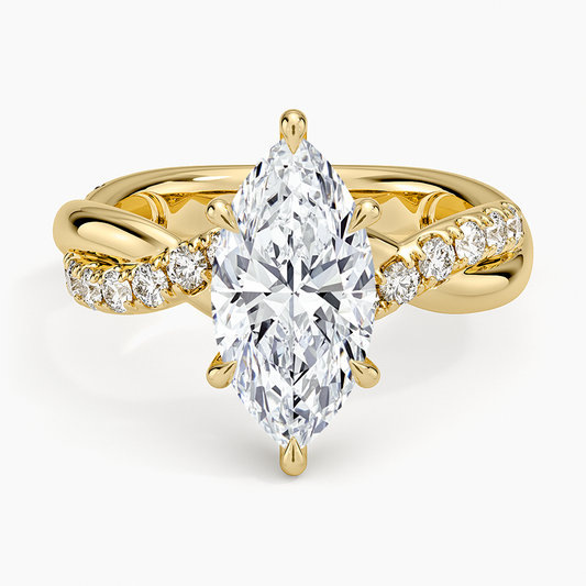 Cascade Twisted Diamond Ring - Marquise Cut Center Stone