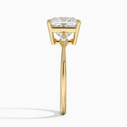 Petite Cometa Three Stone Diamond Ring - Princess Cut Center Stone
