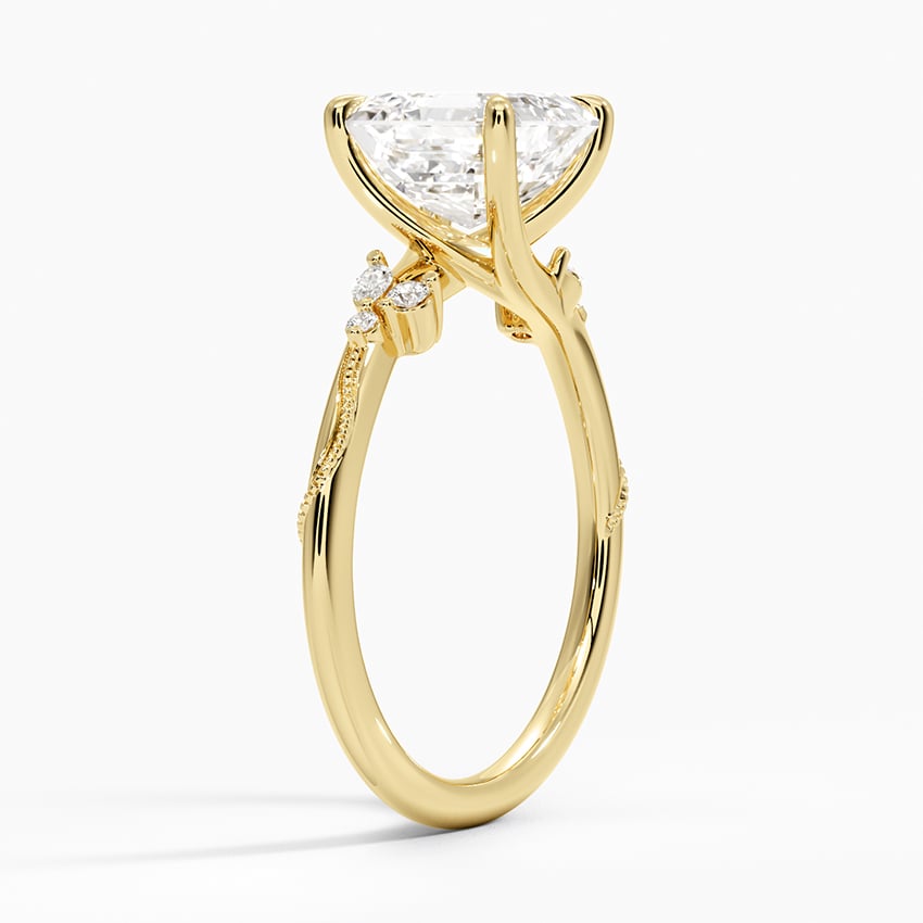 Camellia Milgrain Diamond Ring - Asscher Cut Center Stone