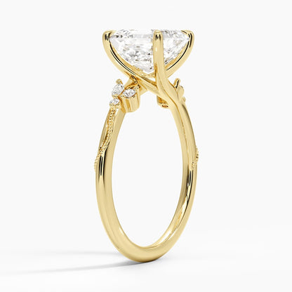 Camellia Milgrain Diamond Ring - Asscher Cut Center Stone