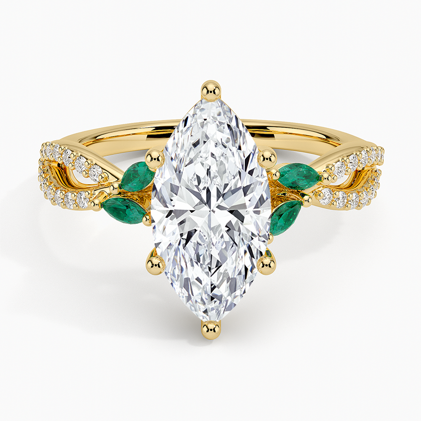 Luxe Willow Lab Emerald and Diamond Ring (1/8 ct. tw.) - Marquise Center Stone