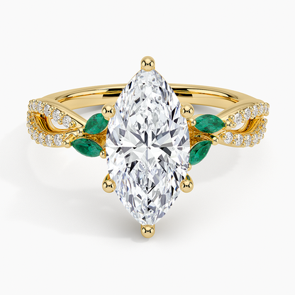 Luxe Willow Lab Emerald and Diamond Ring (1/8 ct. tw.) - Marquise Center Stone