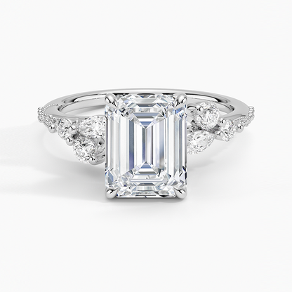 Luxe Camellia Milgrain Diamond Ring - Emerald Cut Center Stone