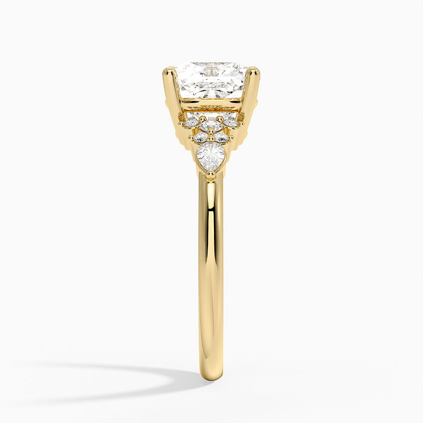 Rosette Diamond Ring - Cushion Cut Center Stone