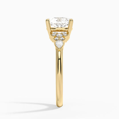 Rosette Diamond Ring - Cushion Cut Center Stone
