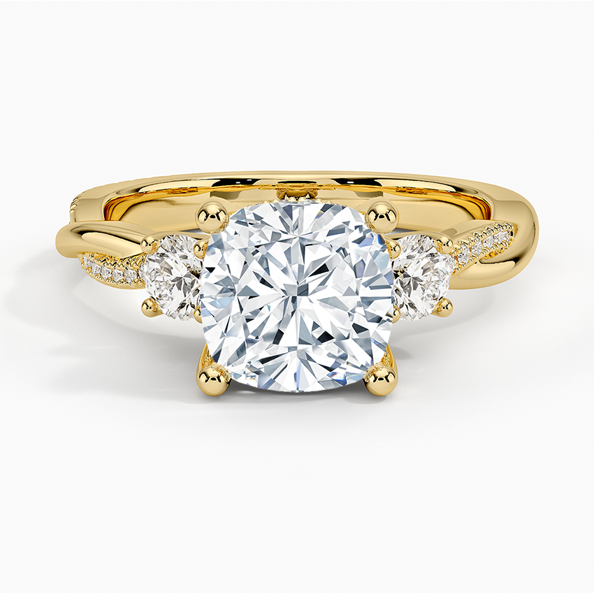 Adorned Petite Twisted Vine Three Stone Diamond Ring - Cushion Cut Center Stone