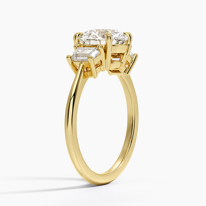 Embrace Three Stone Trapezoid Diamond Ring - Round Cut Center Stone