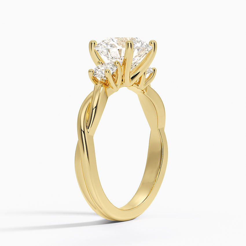 Twisted Vine Three Stone Diamond Ring - Round Cut Center Stone