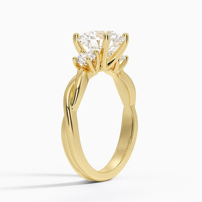 Twisted Vine Three Stone Diamond Ring - Round Cut Center Stone