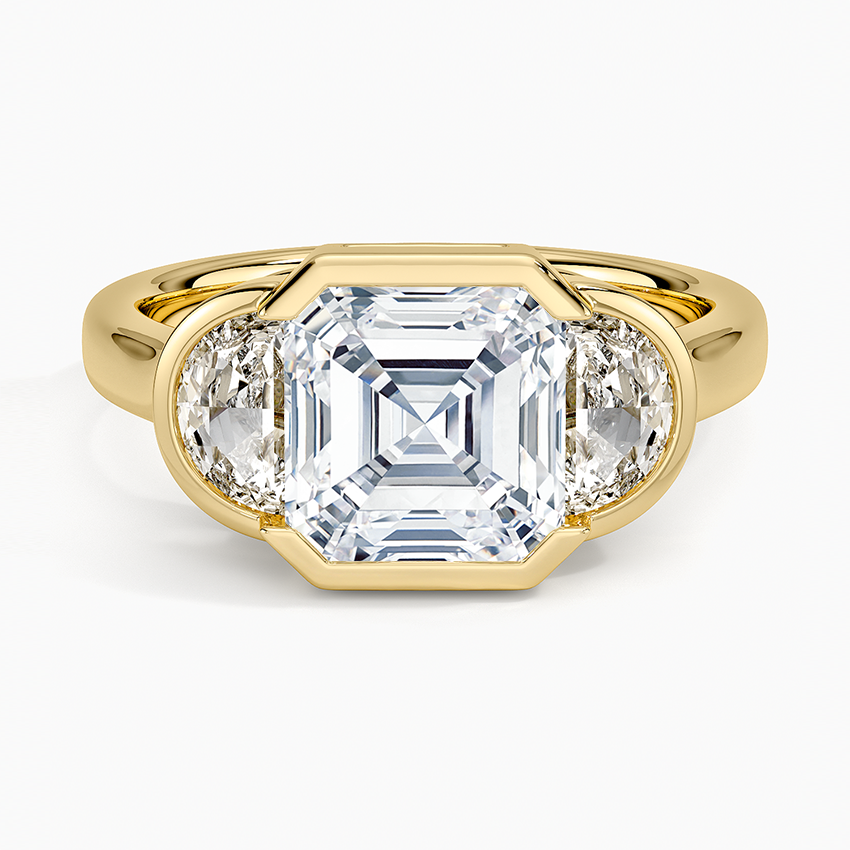 Half Moon Three Stone Bezel Diamond Ring (1/2 ct. tw.) - Asscher Cut Center Stone
