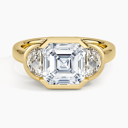 Half Moon Three Stone Bezel Diamond Ring (1/2 ct. tw.) - Asscher Cut Center Stone