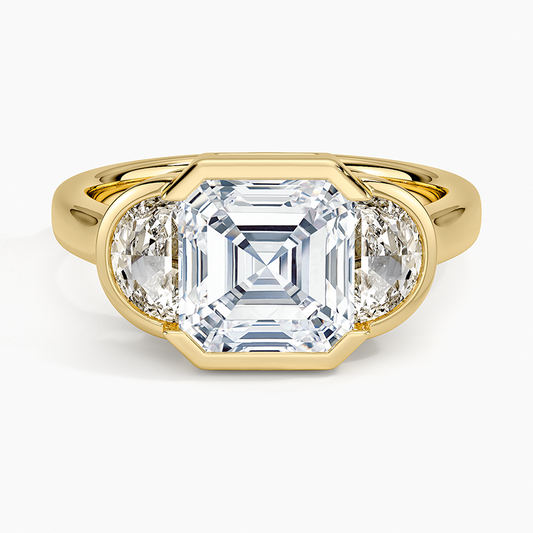 Half Moon Three Stone Bezel Diamond Ring (1/2 ct. tw.) - Asscher Cut Center Stone