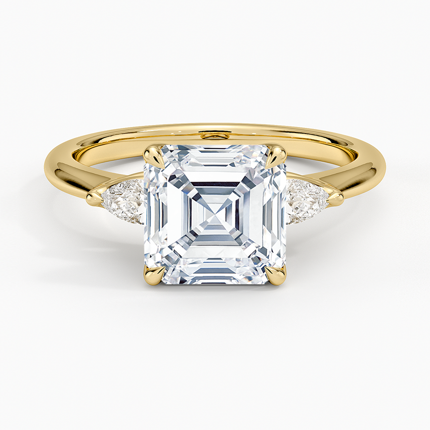 Petite Fleur Three Stone Diamond Ring - Asscher Cut Center Stone