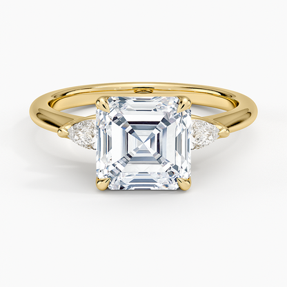 Petite Fleur Three Stone Diamond Ring - Asscher Cut Center Stone