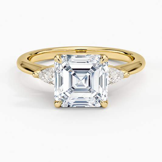 Petite Fleur Three Stone Diamond Ring - Asscher Cut Center Stone