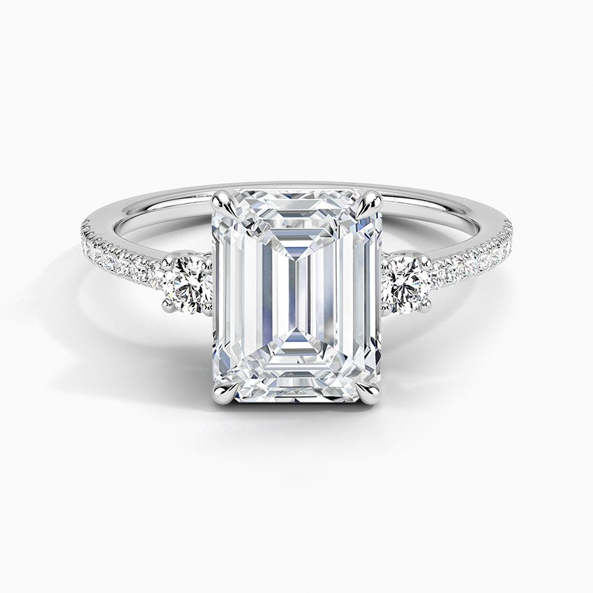 Lyra Three Stone Diamond Ring (1/4 ct. tw.) - Emerald Cut Center Stone