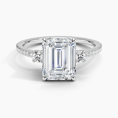 Lyra Three Stone Diamond Ring (1/4 ct. tw.) - Emerald Cut Center Stone