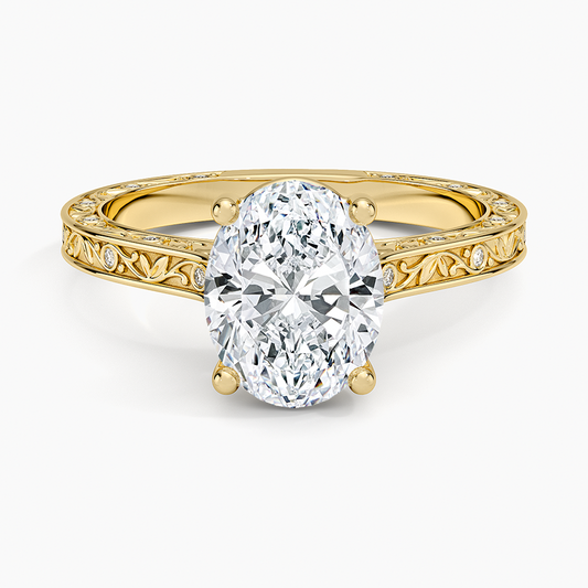 Grove Perfect Fit Engraved Diamond Ring (1/10 ct. tw.) - Oval Cut Center Stone