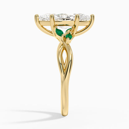 Willow Ring With Lab Emerald Accents - Marquise Cut Center Stone