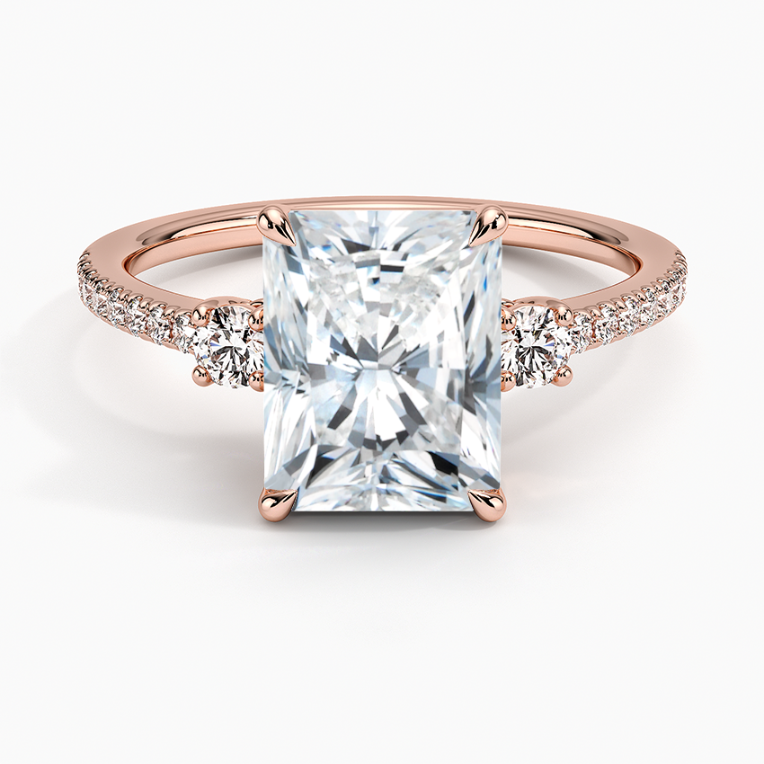 Lyra Three Stone Diamond Ring (1/4 ct. tw.) - Radiant Cut Center Stone