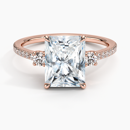 Lyra Three Stone Diamond Ring (1/4 ct. tw.) - Radiant Cut Center Stone