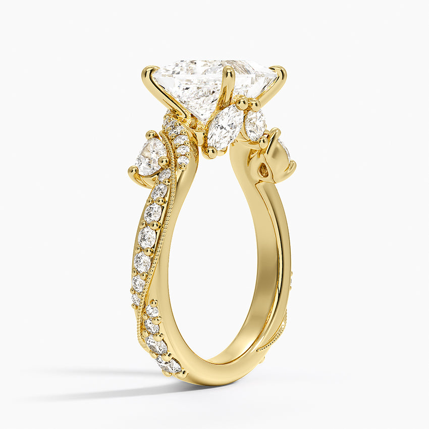 Grand Camellia Diamond Ring - Princess Cut Center Stone