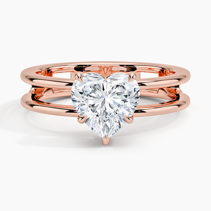 Aimee Open Double Band Solitaire Ring - Heart Center Stone