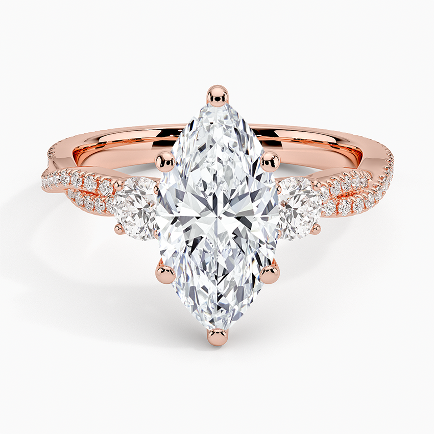 Luxe Three Stone Petite Twisted Vine Diamond Ring - Marquise Center Stone