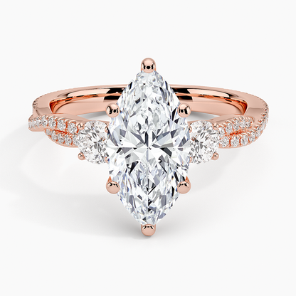 Luxe Three Stone Petite Twisted Vine Diamond Ring - Marquise Center Stone