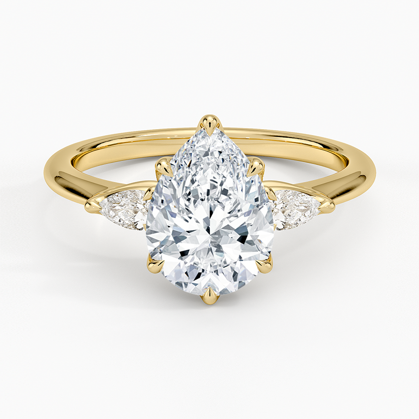 Petite Fleur Three Stone Diamond Ring - Pear Center Stone