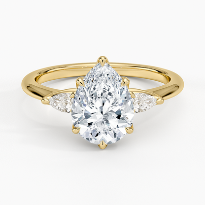 Petite Fleur Three Stone Diamond Ring - Pear Center Stone