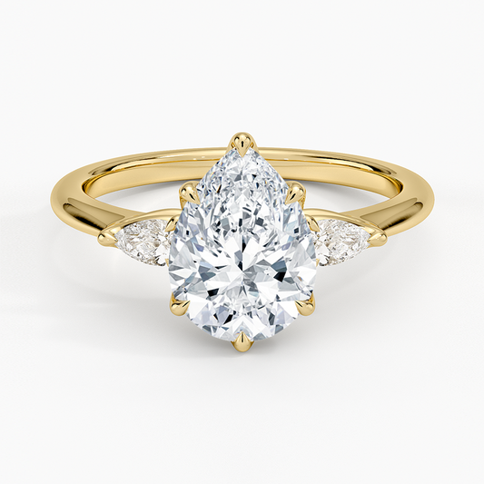 Petite Fleur Three Stone Diamond Ring - Pear Center Stone