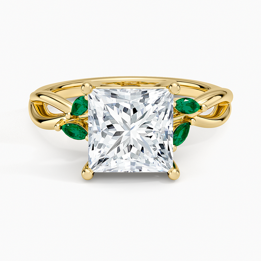 Willow Ring With Lab Emerald Accents - Princess Cut Center Stone