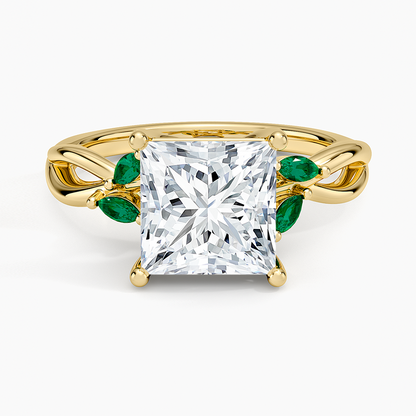 Willow Ring With Lab Emerald Accents - Princess Cut Center Stone