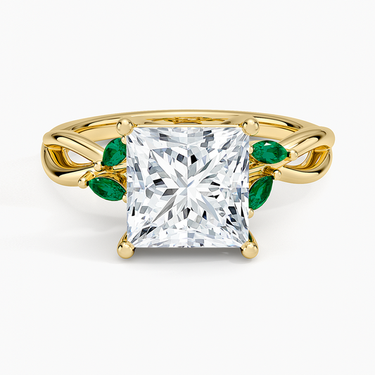 Willow Ring With Lab Emerald Accents - Princess Cut Center Stone