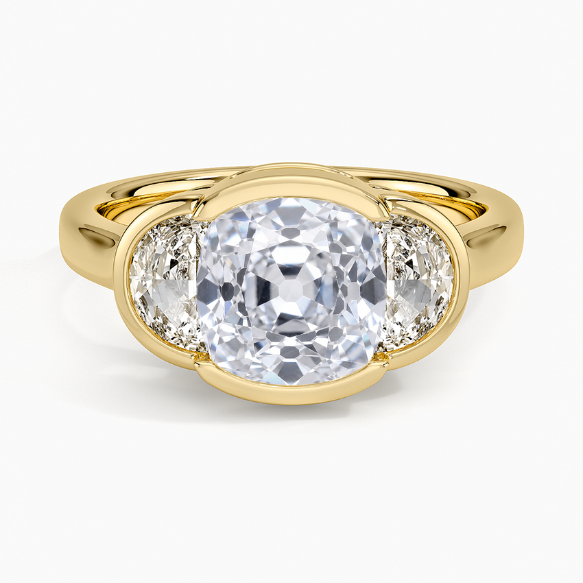 Half Moon Three Stone Bezel Diamond Ring (1/2 ct. tw.) - Old Mine Cut Center Stone