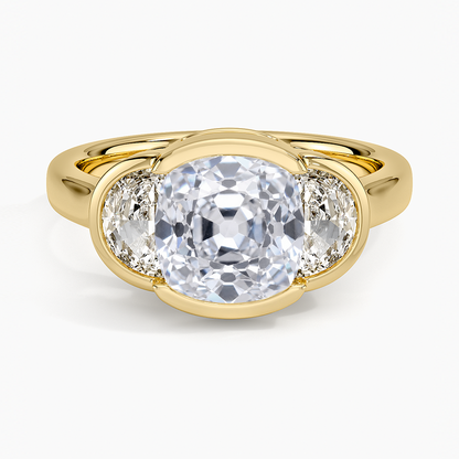 Half Moon Three Stone Bezel Diamond Ring (1/2 ct. tw.) - Old Mine Cut Center Stone