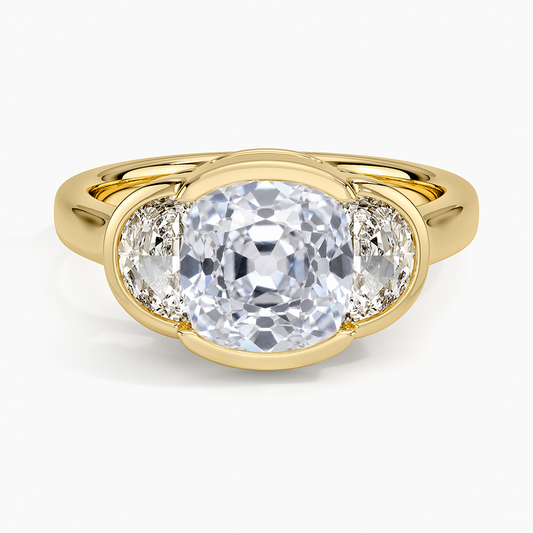 Half Moon Three Stone Bezel Diamond Ring (1/2 ct. tw.) - Old Mine Cut Center Stone