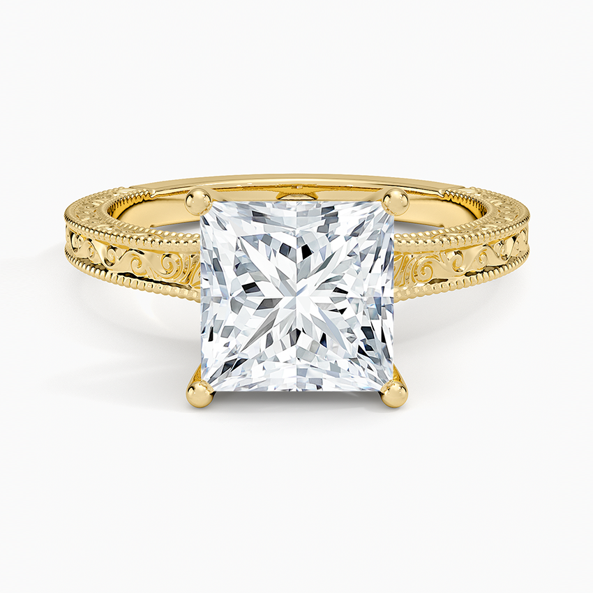 Hudson Engraved Ring - Princess Cut Center Stone
