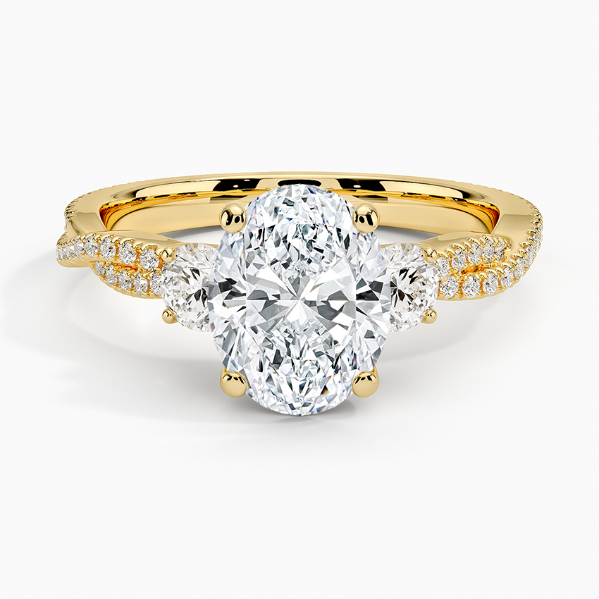 Luxe Three Stone Petite Twisted Vine Diamond Ring - Oval Center Stone